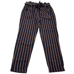 Zara Trafaluc Pants Womens Small Striped Paperbag Waist Tie Belt Casual Trousers